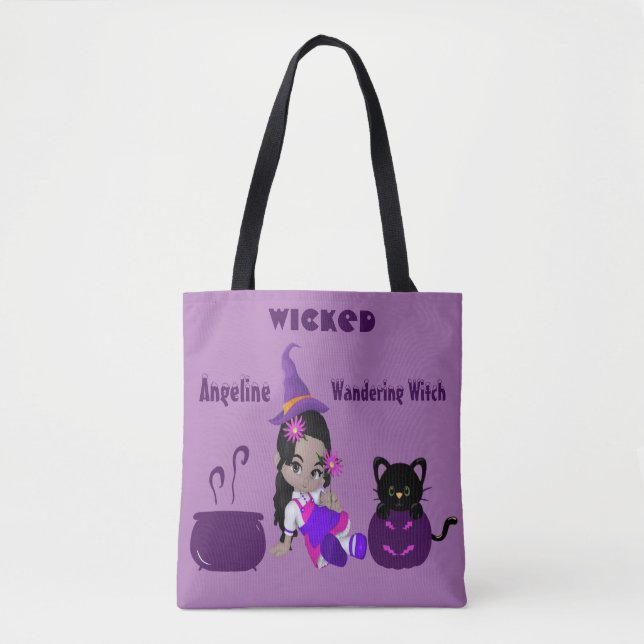 Halloween Wicked Wandering Witch Lila Cute Roligt Tygkasse (Framsida)