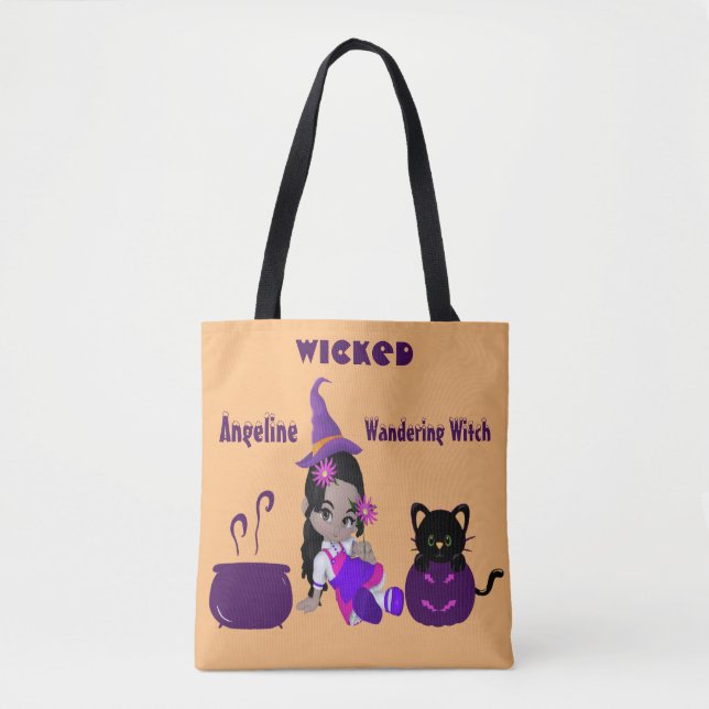 Halloween Wicked Wandering Witch Orange Cute Cat Tygkasse (Framsida)