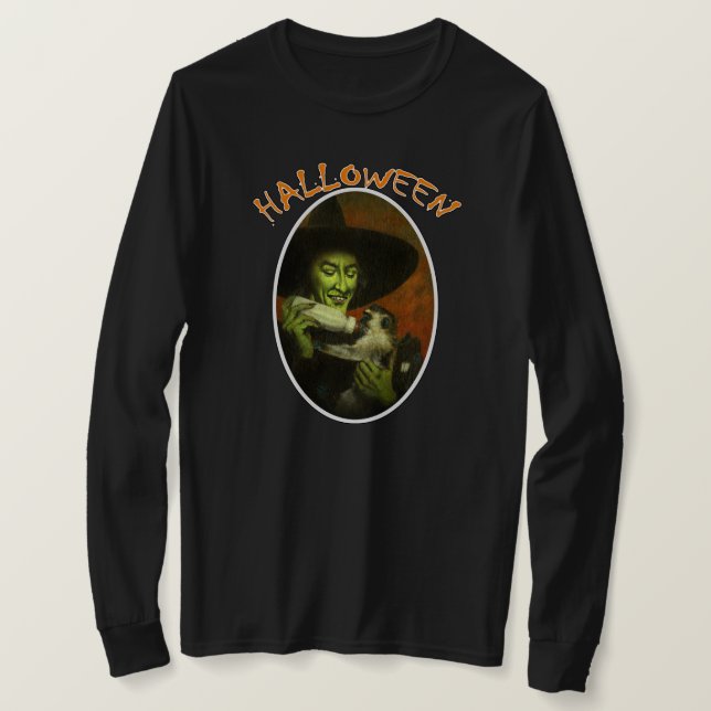 Halloween Wicked Witch och flygande T-shirt av apa (Design framsida)