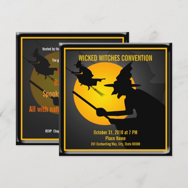 Halloween Wicked Witch Party-inbjudan Inbjudningar (Fram/baksida)