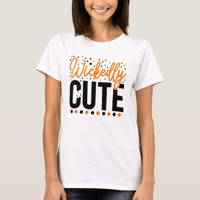 Halloween Wickly Cute Orange Black T Shirt (Framsida)