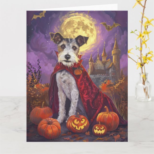 Halloween Wirefox Terrier Vampire Pumpkins Scary Kort (Gul blomma)