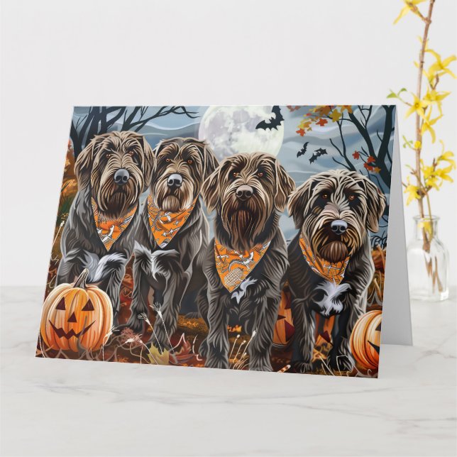 Halloween Wirehaired Pointing Griffon Kuslig Kort (Gul blomma)