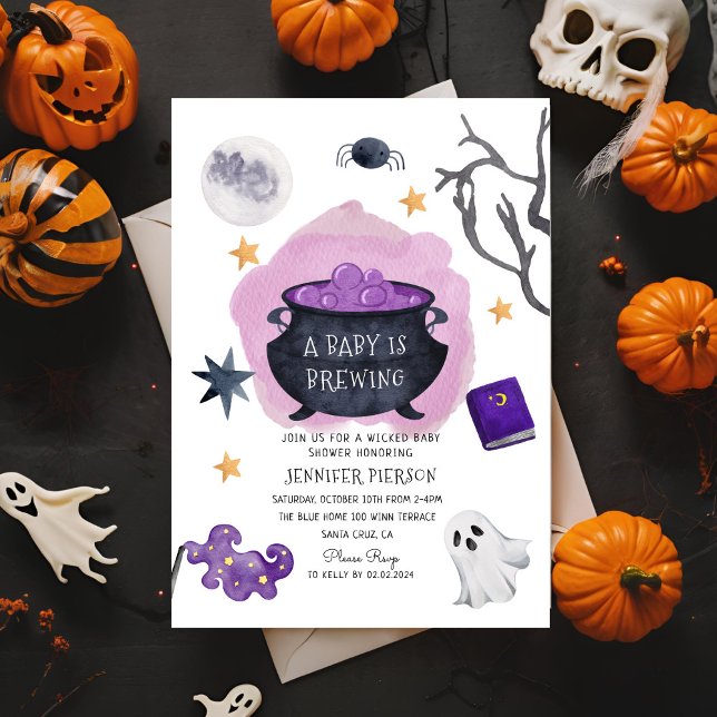 Halloween Witch A Baby brinner i babyskor Inbjudningar (Skapare uppladdad)