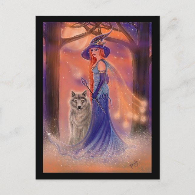 Halloween witch and wolf card by Renee Lavoie Vykort (Framsida)