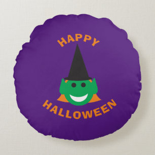Halloween Witch Ansikte Roligt Cute Smiling Lyckli Rund Kudde