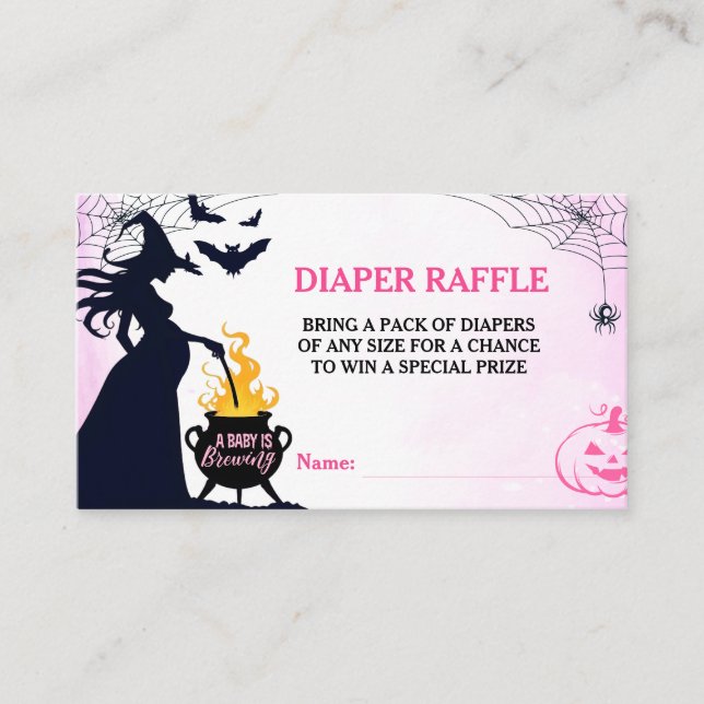 Halloween Witch Baby Shower Diaper Raffle Rosa Tilläggskort (Framsida)