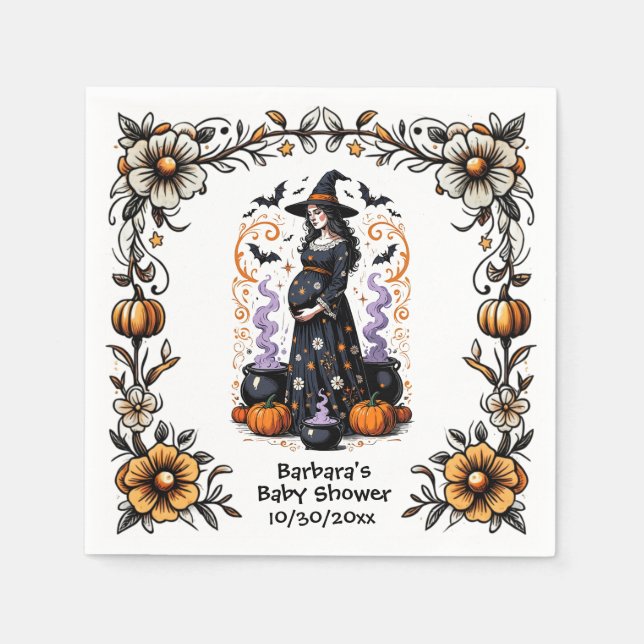Halloween Witch Baby Shower - trippor brinner Pappersservett (Framsidan)