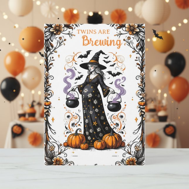 Halloween Witch Baby Shower - Twillingarna brinner Inbjudningar (Skapare uppladdad)