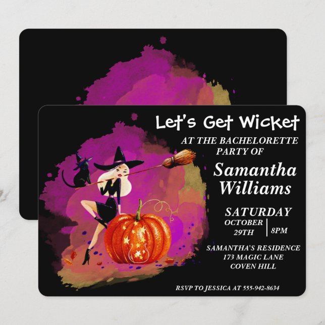 Halloween Witch Bachelorette Party-inbjudan Inbjudningar (Fram/baksida)