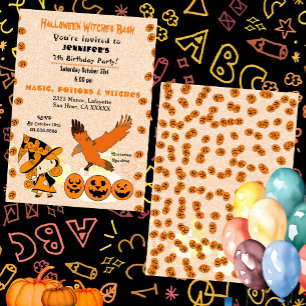 Halloween Witch Bash Jack o lantern Födelsedagsfes Inbjudningar