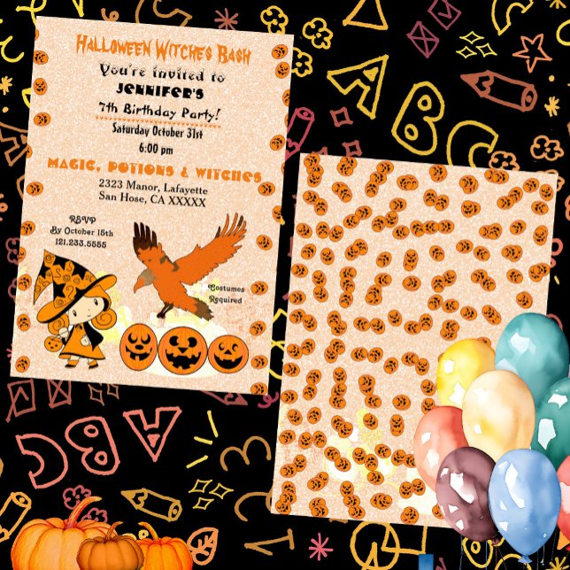 Halloween Witch Bash Jack o lantern Födelsedagsfes Inbjudningar (Halloween Witch Bash Jack O Lantern Birthday Party Invitation)