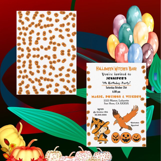 Halloween Witch Bash Jack o lantern Födelsedagsfes Inbjudningar (Halloween Witch Bash Jack O Lantern Birthday Party Invitation)