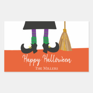 Halloween Witch Ben & Broom Personlig Rektangulärt Klistermärke