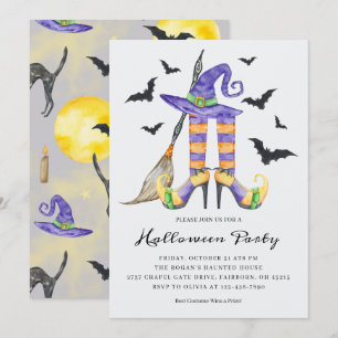 Halloween Witch Ben och Hat Party Inbjudningar