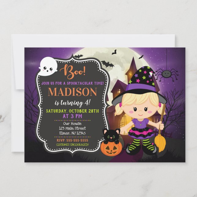 Halloween Witch Birthday-inbjudan Inbjudningar (Framsida)