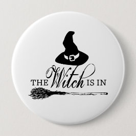 Halloween Witch Black and White Button Pin Badge Knapp