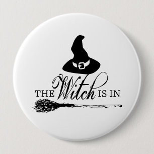 Halloween Witch Black and White Button Pin Badge Knapp