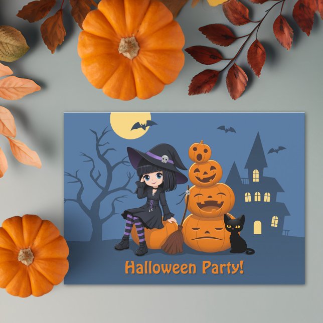 Halloween Witch, Black Cat och Pumpkins Party Inbjudningar (Skapare uppladdad)