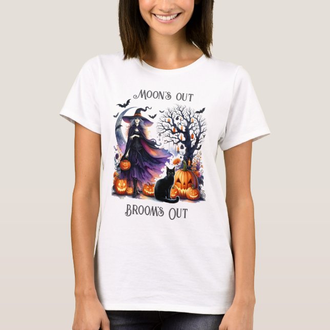 Halloween Witch Black Cat Pumpkin T Shirt (Framsida)