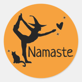Halloween Witch Black Cat Yoga Namaste Orange Cute Runt Klistermärke
