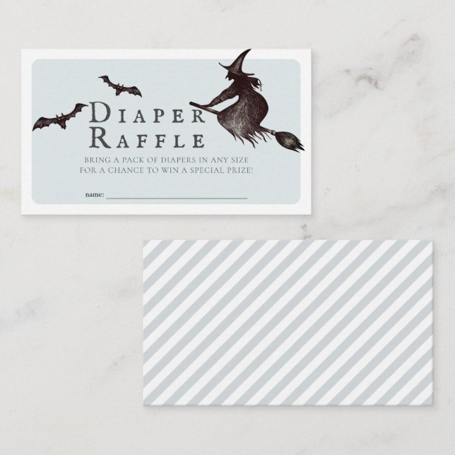 Halloween Witch Blue Baby Diaper Raffle Biljett Tilläggskort (Fram/baksida)