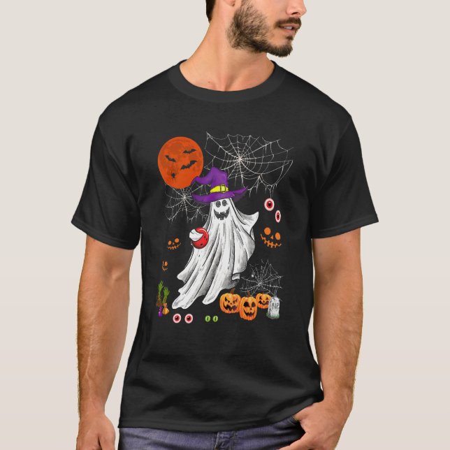 Halloween Witch Boo Ghost spelar Bowling Player T Shirt (Framsida)
