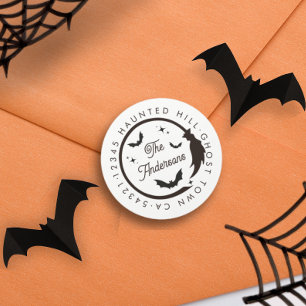 Halloween Witch Broom Fladdermus Spooky Vit Runt Klistermärke