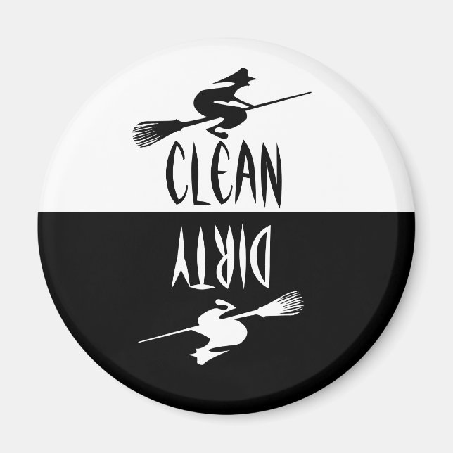 Halloween Witch Broomstick Clean Dirty Dishwasher Magnet (Framsidan)