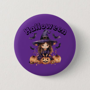 Halloween Witch Button Pin Knapp
