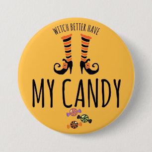 Halloween Witch Candy 3 Inch Round Button Knapp