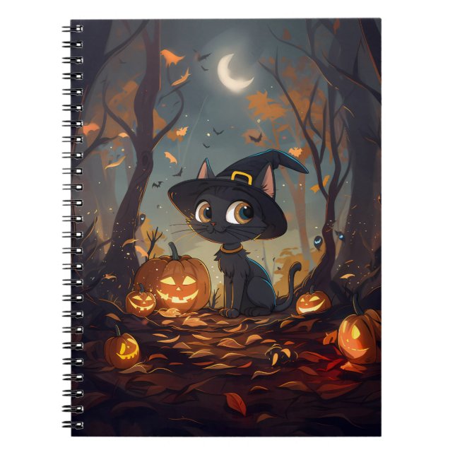 Halloween Witch Cat Anteckningsbok (Framsidan)