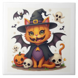 Halloween Witch Cat Ceramic Tile Kakelplatta
