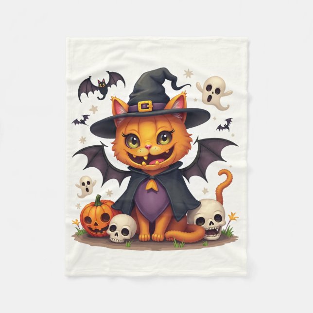 Halloween Witch Cat Fleece Blanket (Framsidan)