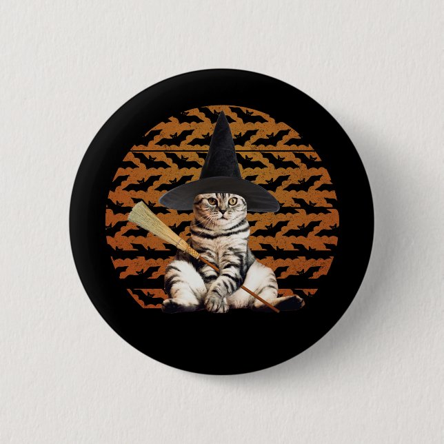 Halloween Witch Cat Knapp (Framsida)
