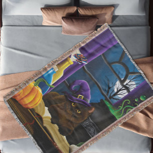 Halloween Witch Cat Lila Magic Filt