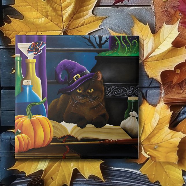 Halloween Witch Cat Lila Magic Kakelplatta (Skapare uppladdad)