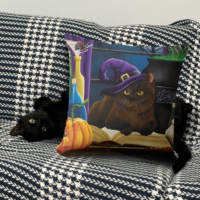 Halloween Witch Cat Lila Magic Kudde (Skapare uppladdad)