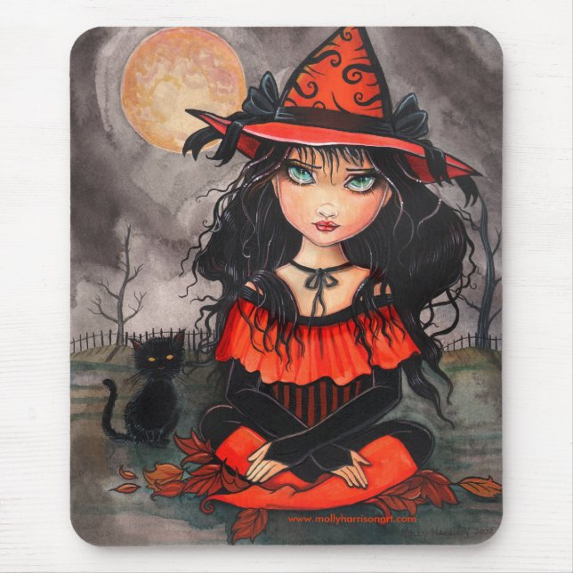 Halloween Witch Cat Mousepad Musmatta (Framsidan)