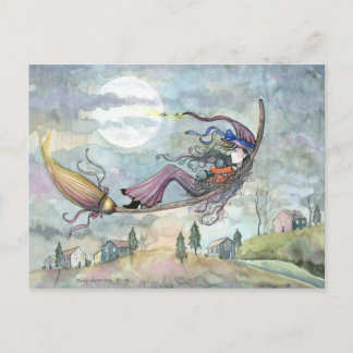 Halloween Witch Cat Postcard av Molly Harrison Vykort