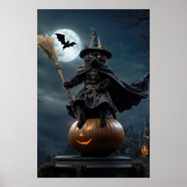 Halloween Witch Cat Poster