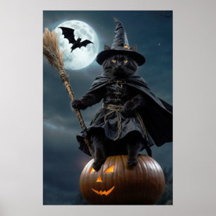 Halloween Witch Cat Poster (Closeup-version)