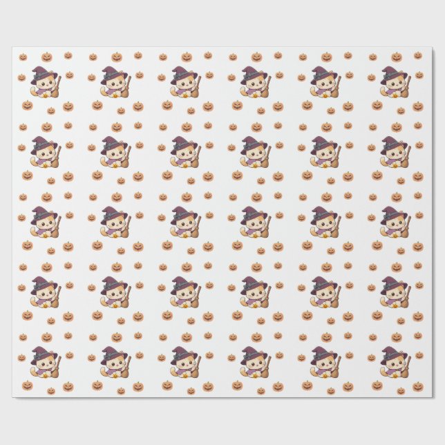 Halloween Witch Cat Pumpkin Pattern Presentpapper (Platt)