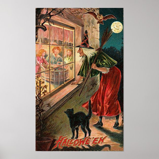 Halloween Witch, Cat Staring in Window Poster (Framsidan)
