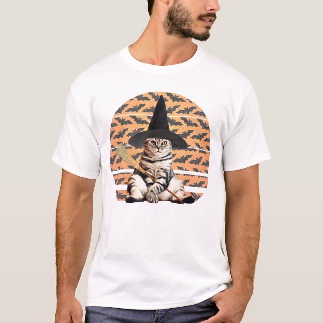 Halloween Witch Cat T Shirt (Framsida)