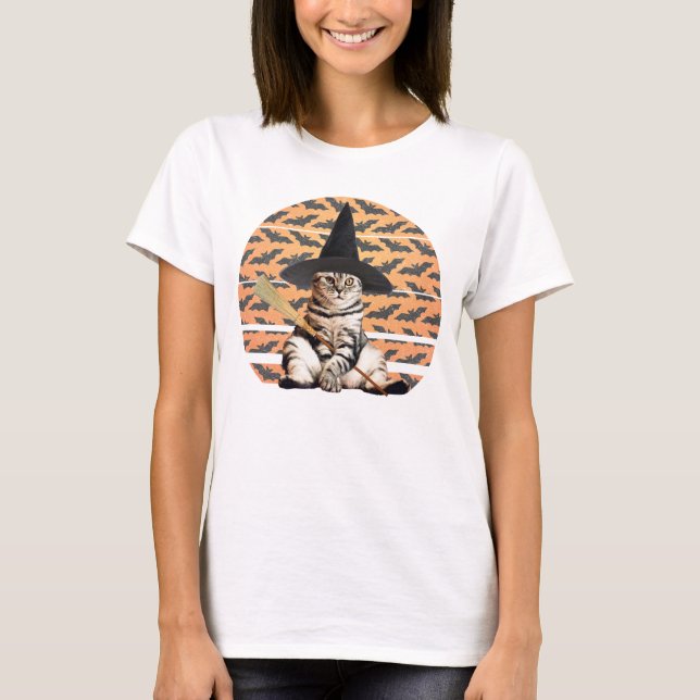 Halloween Witch Cat T Shirt (Framsida)
