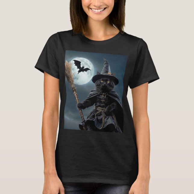 Halloween Witch Cat T-Shirt (Framsida)
