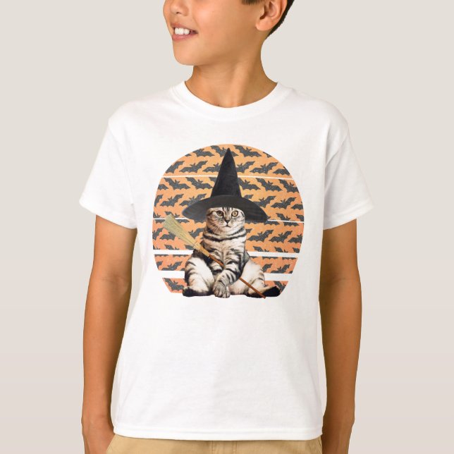 Halloween Witch Cat T Shirt (Framsida)