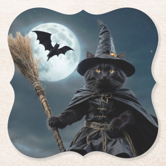 Halloween Witch Cat Underlägg (Framsida)