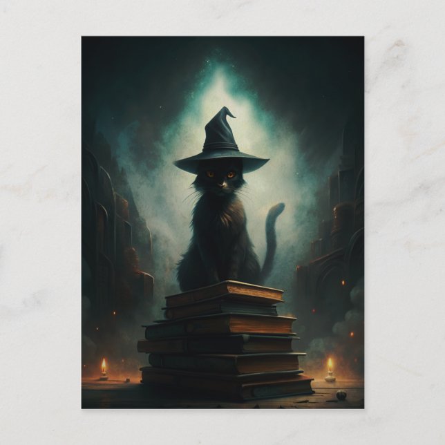 Halloween Witch Cat Vykort (Framsida)